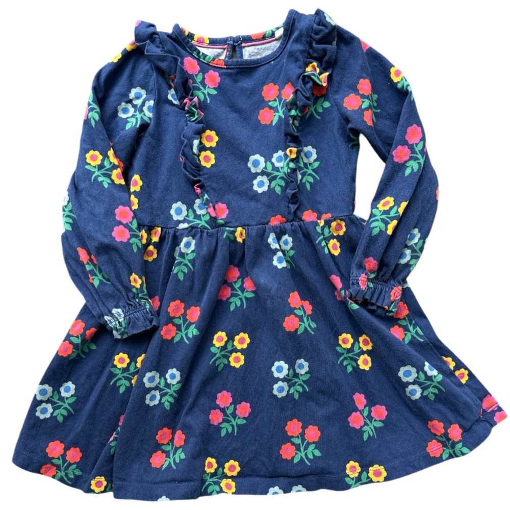 Mini Boden Navy Dress with Colorful Floral Design